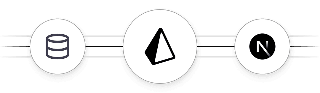 Illustration displaying a database with Prisma ORM and a Next.js app